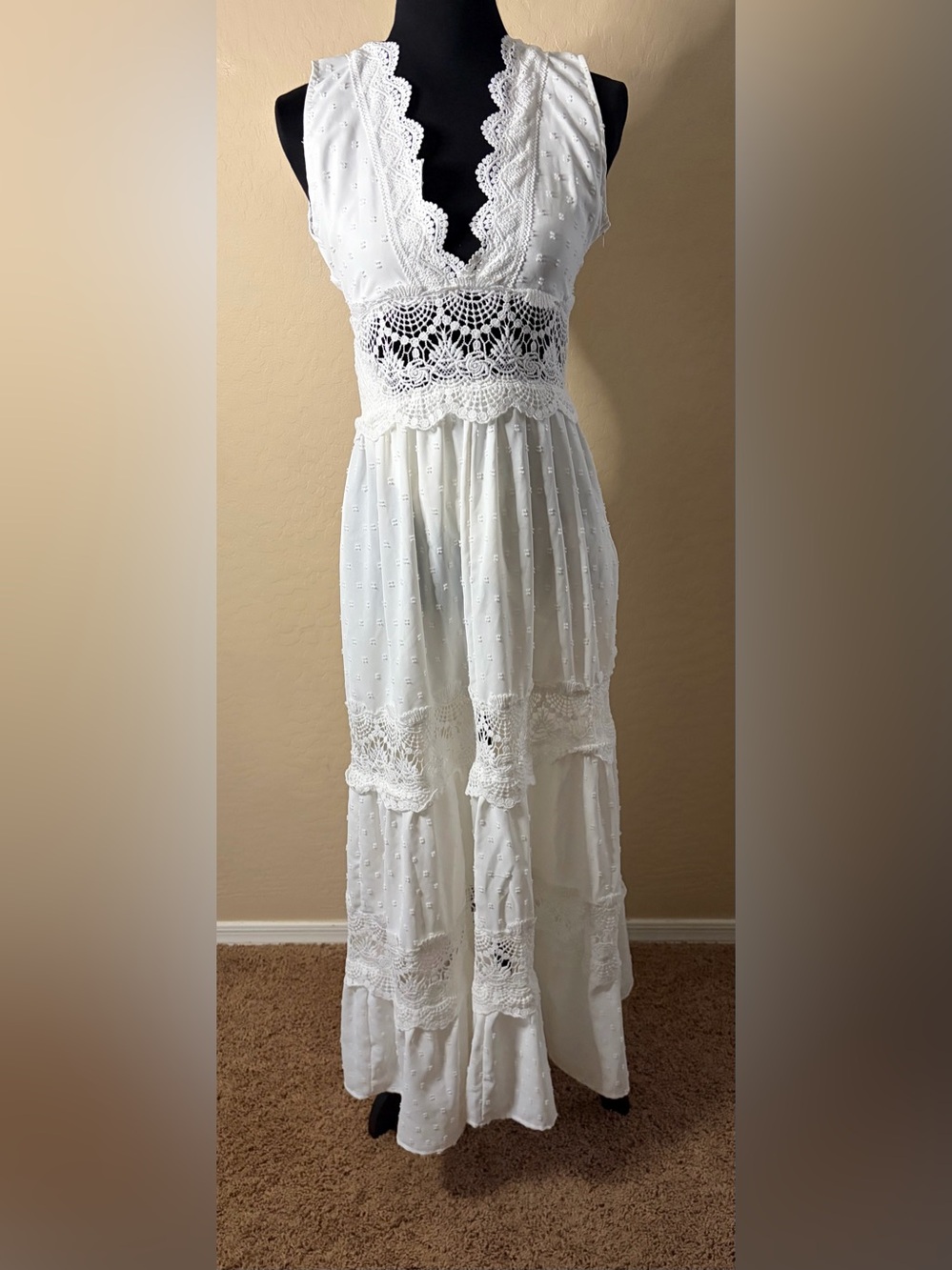 Sz Small- White Crochet Lace Maxi Dress